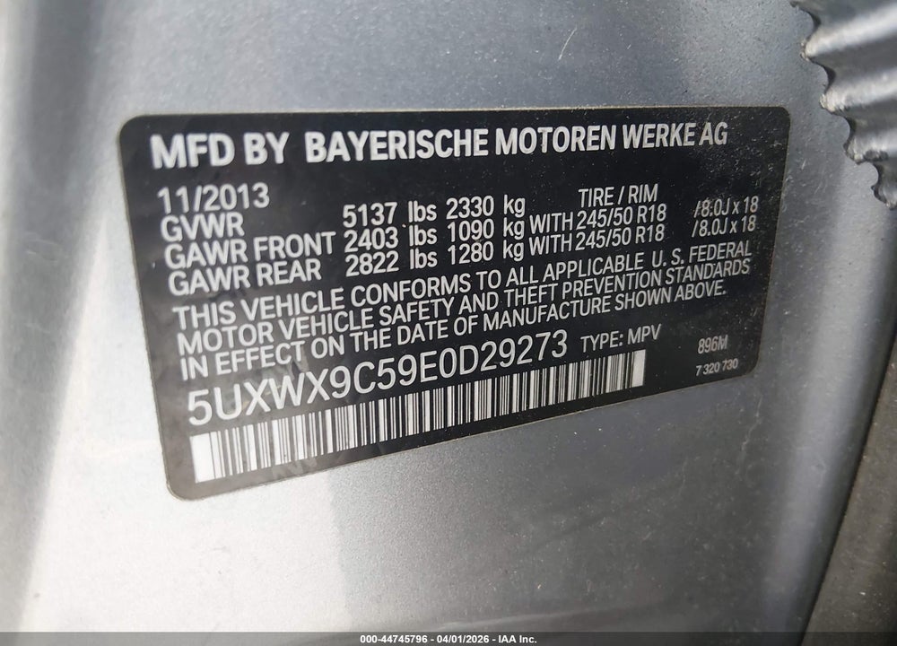 2014 BMW X3 XDRIVE28I VIN: 5UXWX9C59E0D29273
