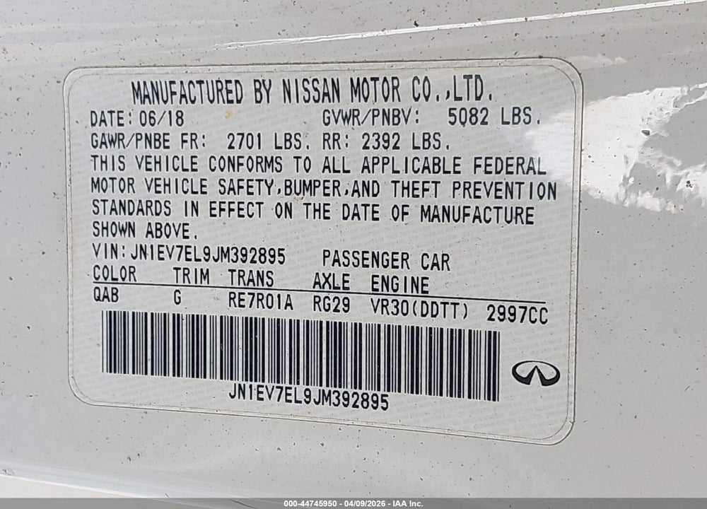 2018 INFINITI Q60 3.0T LUXE VIN: JN1EV7EL9JM392895
