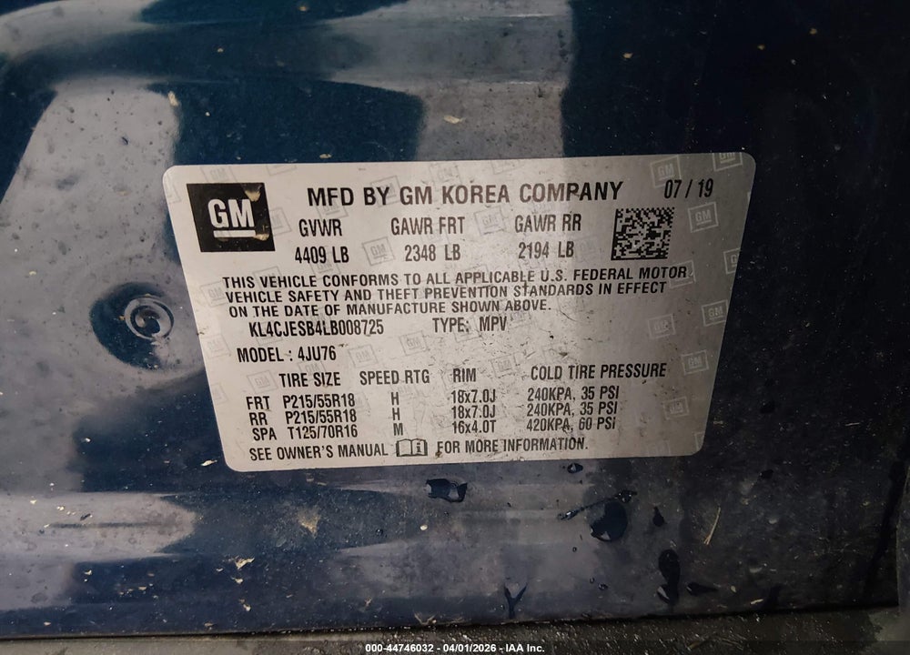 2020 BUICK ENCORE AWD PREFERRED VIN: KL4CJESB4LB008725