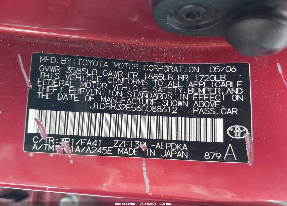 2006 TOYOTA COROLLA CE VIN: JTDBR32E560088612