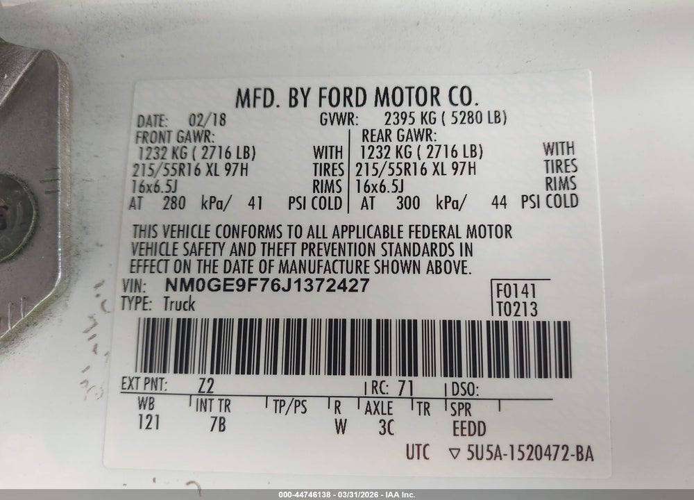 2018 FORD TRANSIT CONNECT XLT VIN: NM0GE9F76J1372427