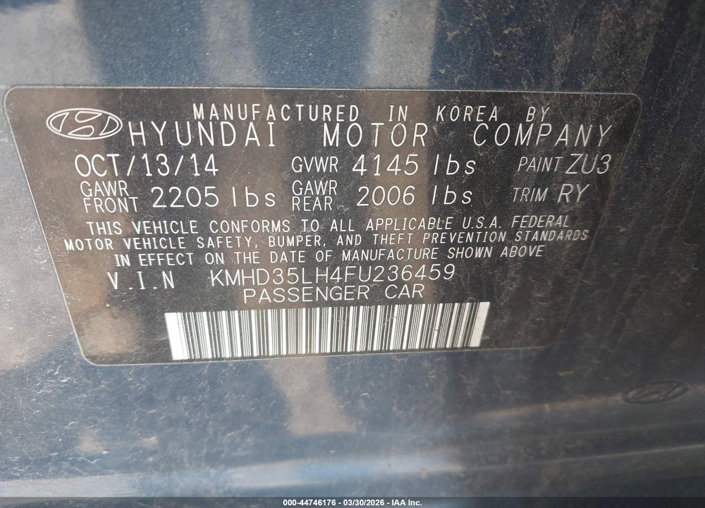 2015 HYUNDAI ELANTRA GT VIN: KMHD35LH4FU236459
