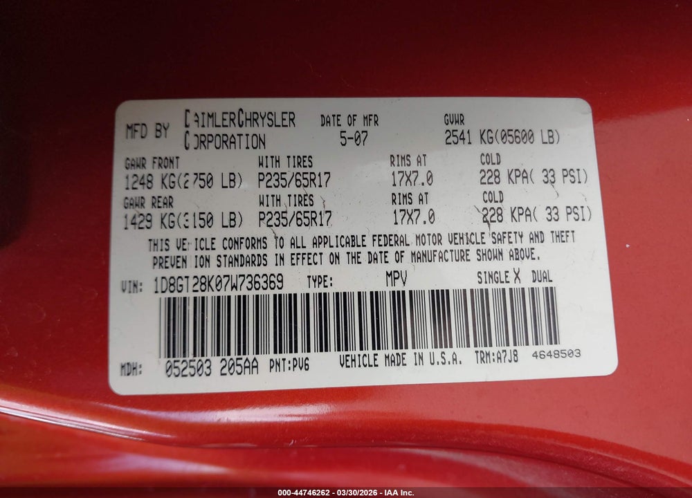 2007 DODGE NITRO SXT VIN: 1D8GT28K07W736369