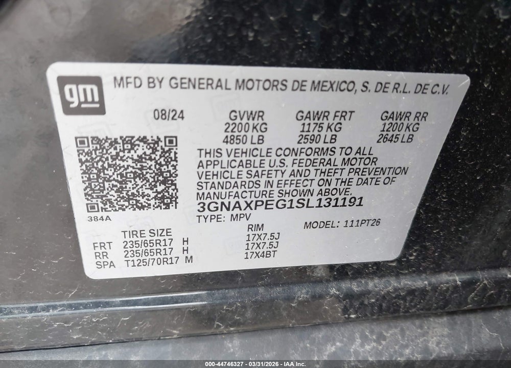 2025 CHEVROLET EQUINOX AWD LT VIN: 3GNAXPEG1SL131191