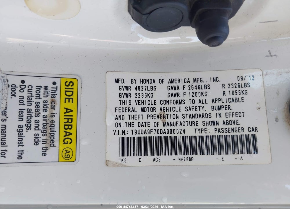 2013 ACURA TL 3.7 VIN: 19UUA9F70DA000024