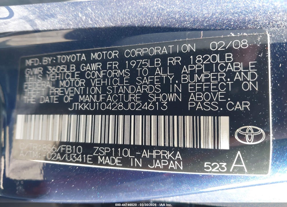 2008 SCION XD VIN: JTKKU10428J024613