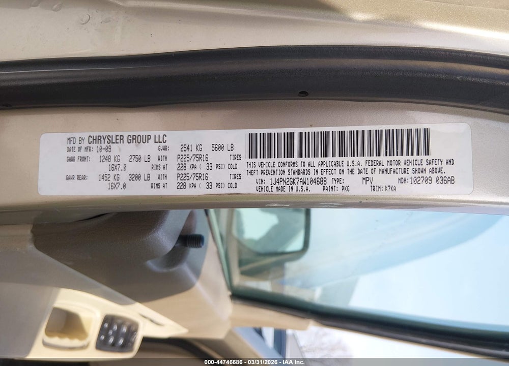 2010 JEEP LIBERTY SPORT VIN: 1J4PN2GK7AW104688