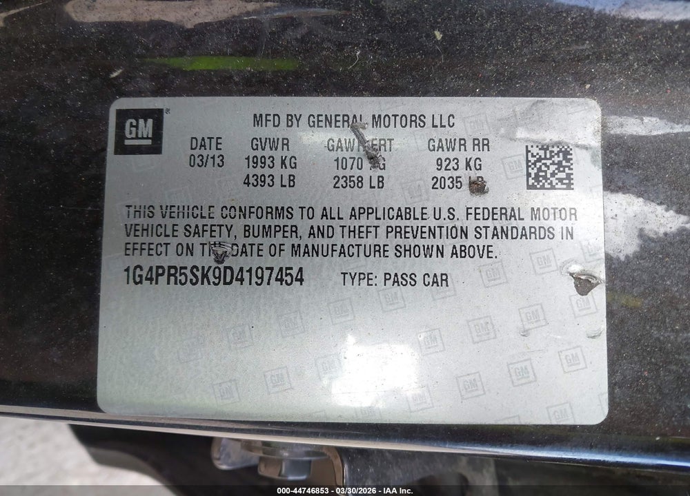 2013 BUICK VERANO CONVENIENCE GROUP VIN: 1G4PR5SK9D4197454