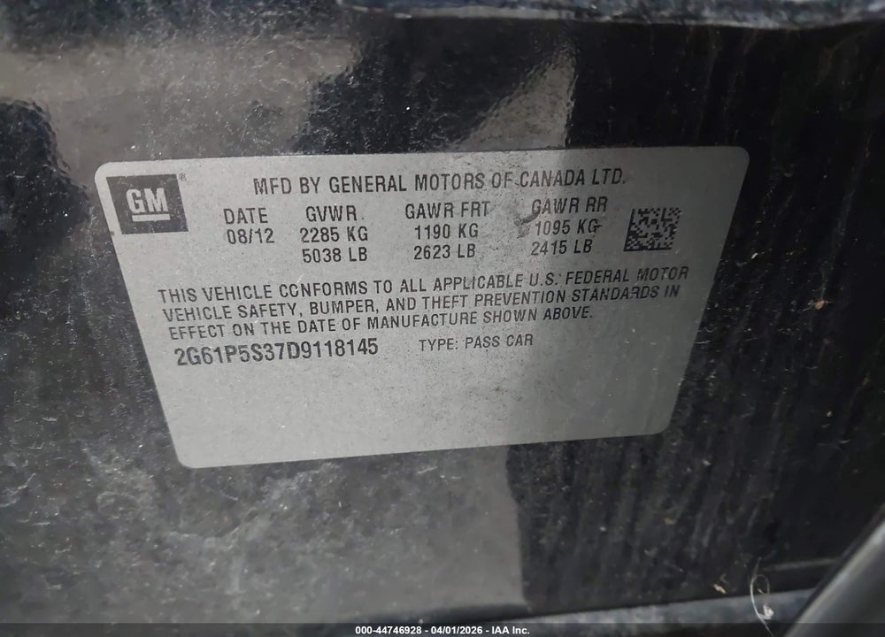 2013 CADILLAC XTS LUXURY VIN: 2G61P5S37D9118145