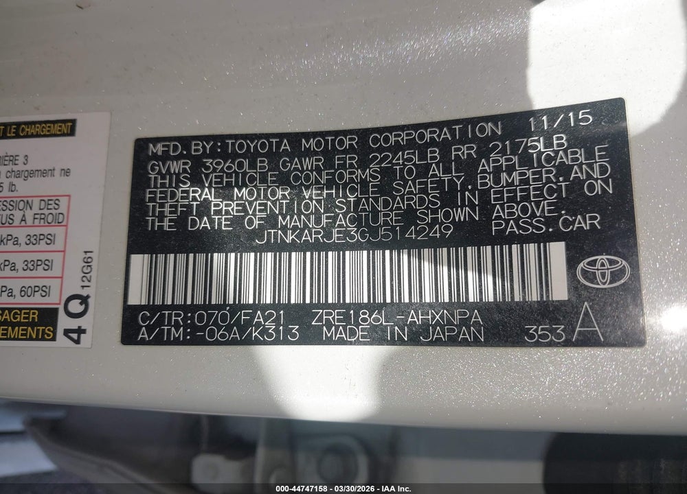 2016 SCION IM VIN: JTNKARJE3GJ514249