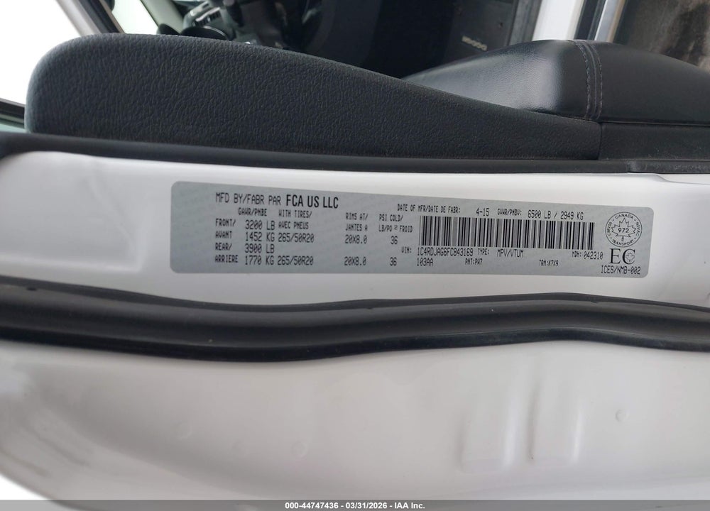 2015 DODGE DURANGO SXT VIN: 1C4RDJAG6FC843169