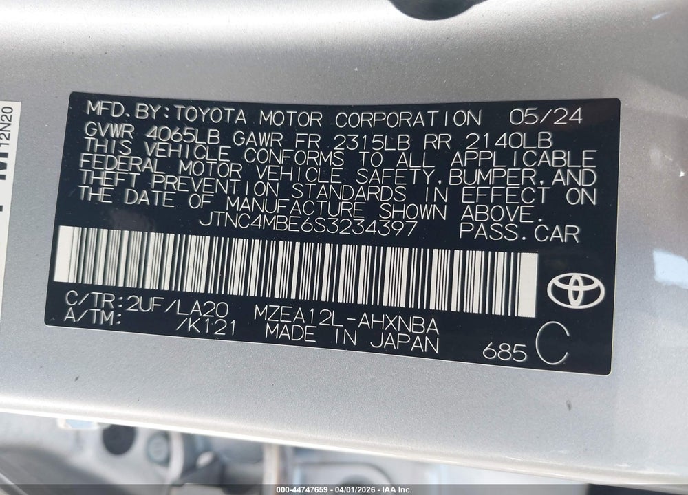 2025 TOYOTA COROLLA XSE VIN: JTNC4MBE6S3234397