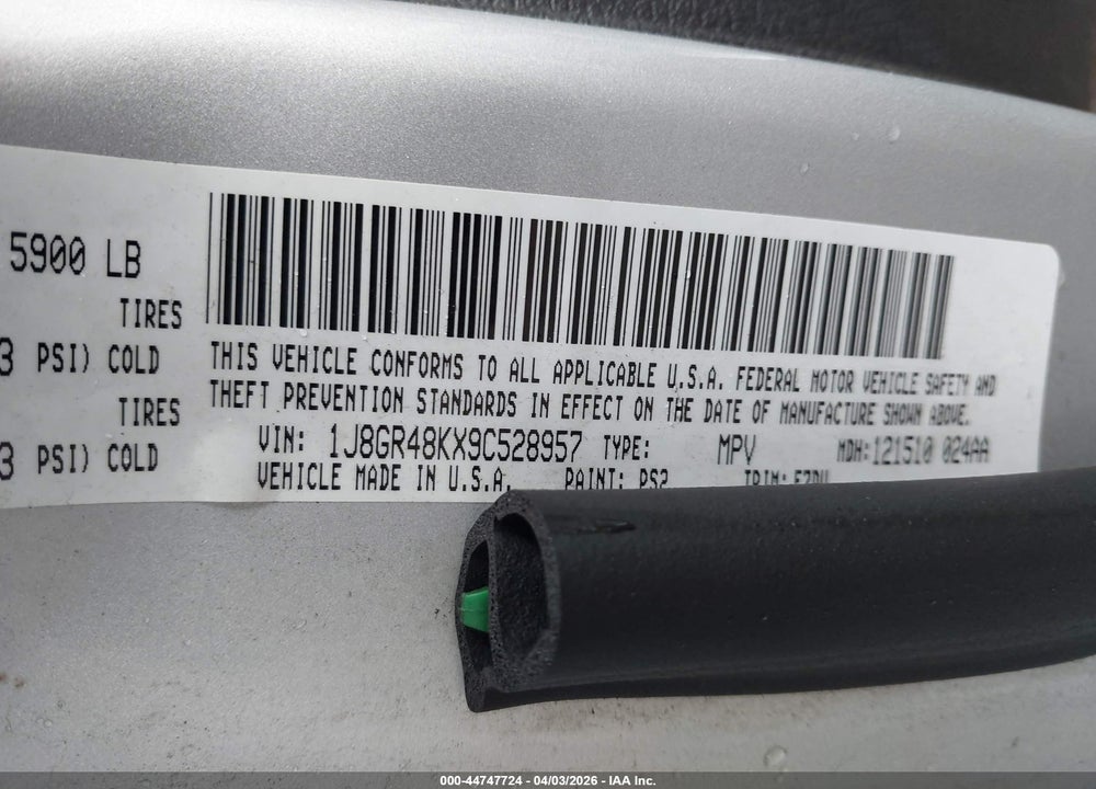 2009 JEEP GRAND CHEROKEE LAREDO VIN: 1J8GR48KX9C528957