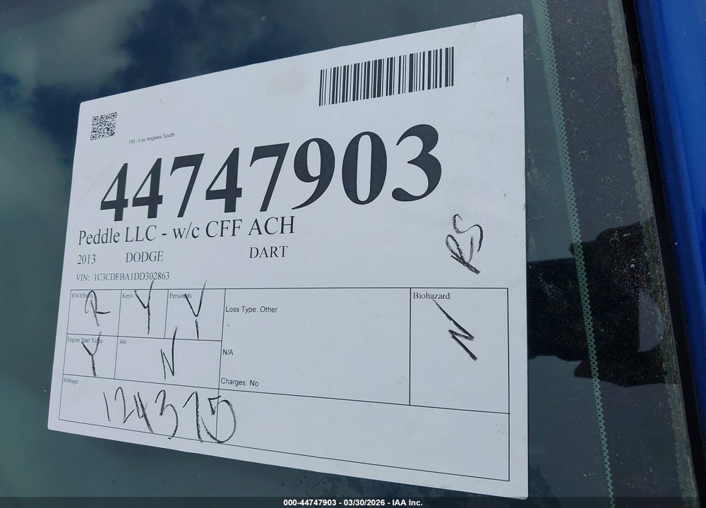 2013 DODGE DART SXT VIN: 1C3CDFBA1DD302863