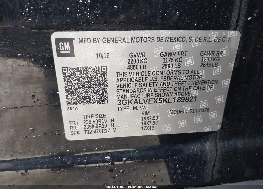 2019 GMC TERRAIN SLT VIN: 3GKALVEX5KL189821