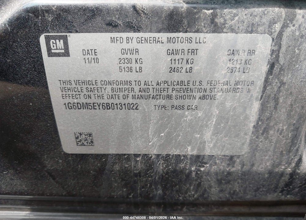 2011 CADILLAC CTS PERFORMANCE VIN: 1G6DM5EY6B0131022
