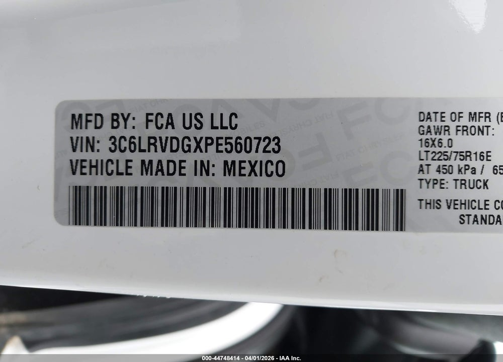 2023 RAM PROMASTER 2500 HIGH ROOF 159 WB VIN: 3C6LRVDGXPE560723