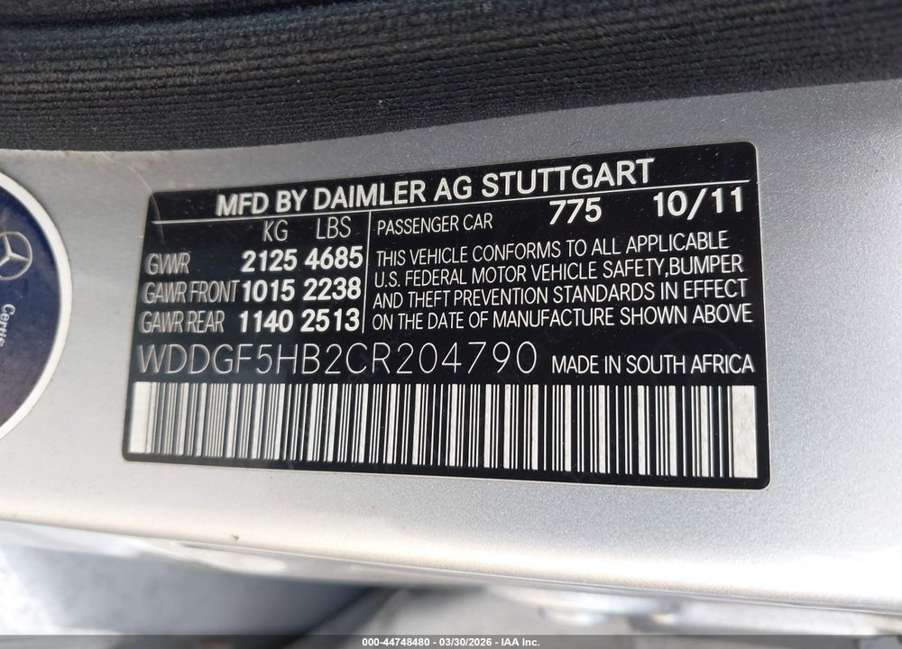 2012 MERCEDES-BENZ C 350 SPORT VIN: WDDGF5HB2CR204790