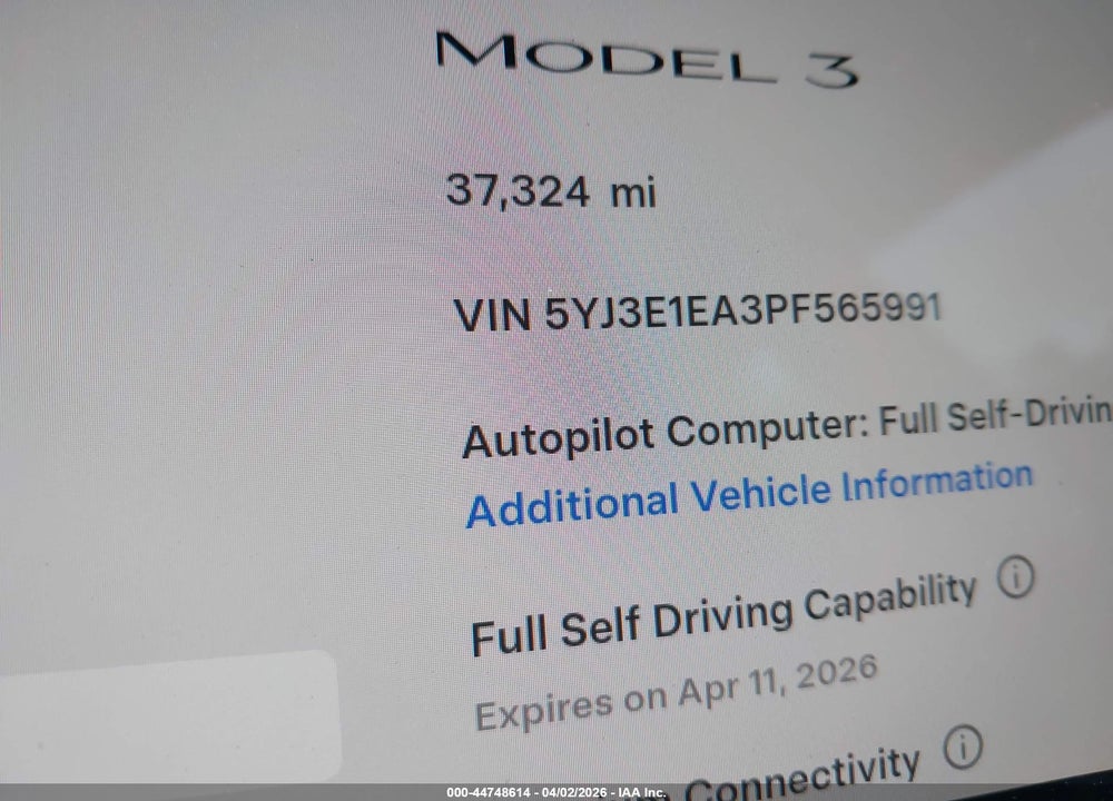 2023 TESLA MODEL 3 REAR-WHEEL DRIVE VIN: 5YJ3E1EA3PF565991