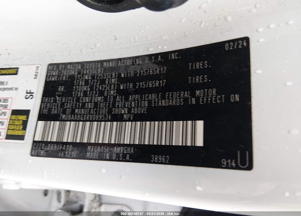 2024 TOYOTA COROLLA CROSS LE VIN: 7MUBAABGXRV089534