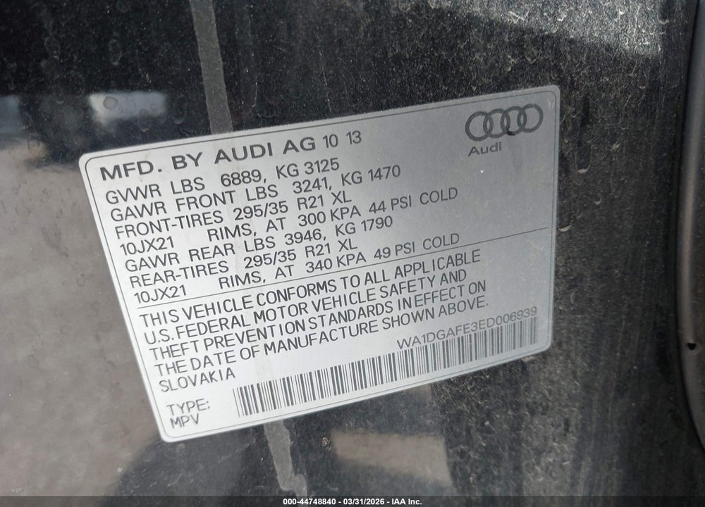 2014 AUDI Q7 3.0T S LINE PRESTIGE VIN: WA1DGAFE3ED006939
