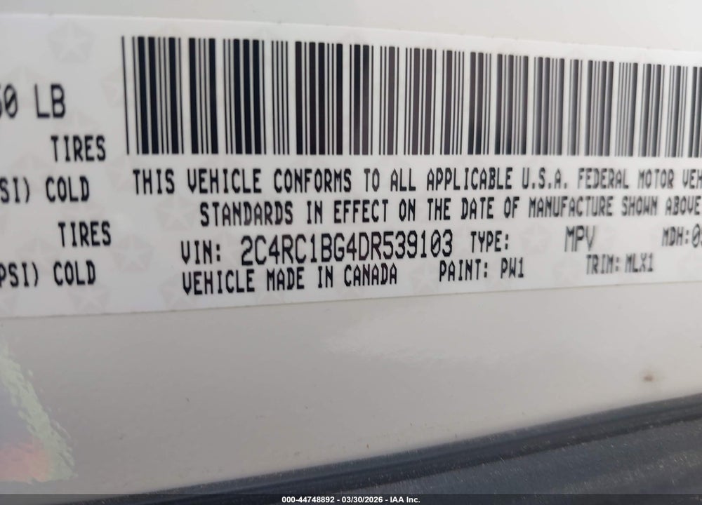 2013 CHRYSLER TOWN & COUNTRY TOURING VIN: 2C4RC1BG4DR539103