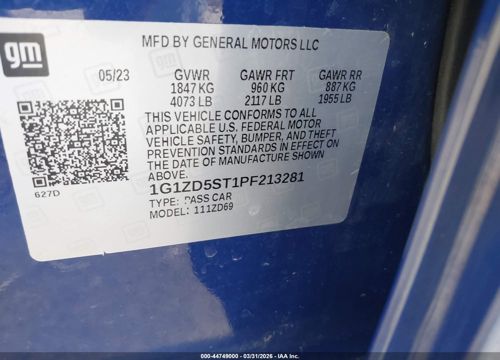 2023 CHEVROLET MALIBU FWD 1LT VIN: 1G1ZD5ST1PF213281