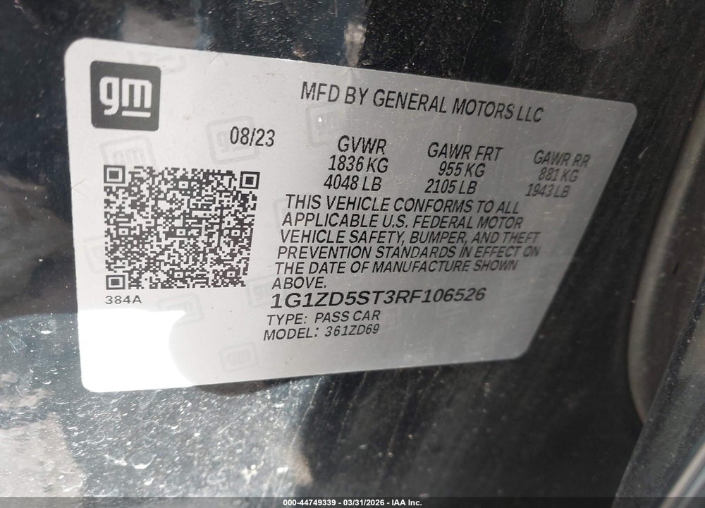 2024 CHEVROLET MALIBU VIN: 1G1ZD5ST3RF106526