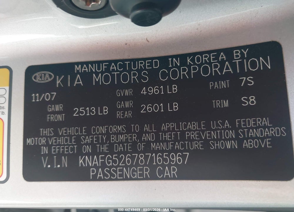 2008 KIA RONDO EX V6 VIN: KNAFG526787165967