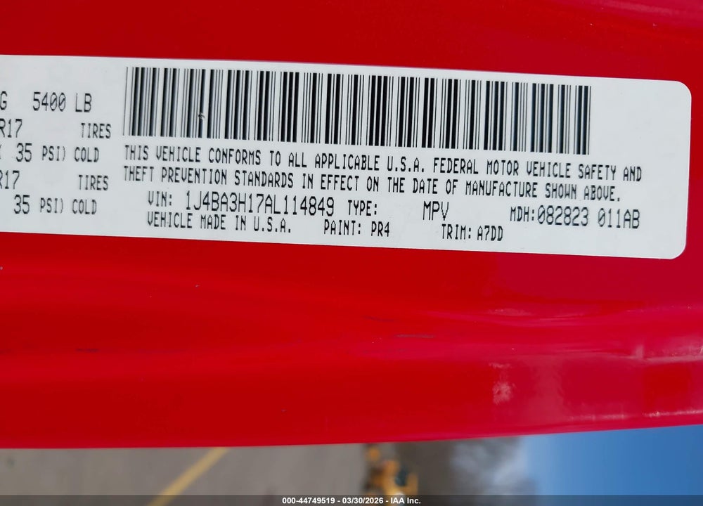 2010 JEEP WRANGLER UNLIMITED SPORT VIN: 1J4BA3H17AL114849