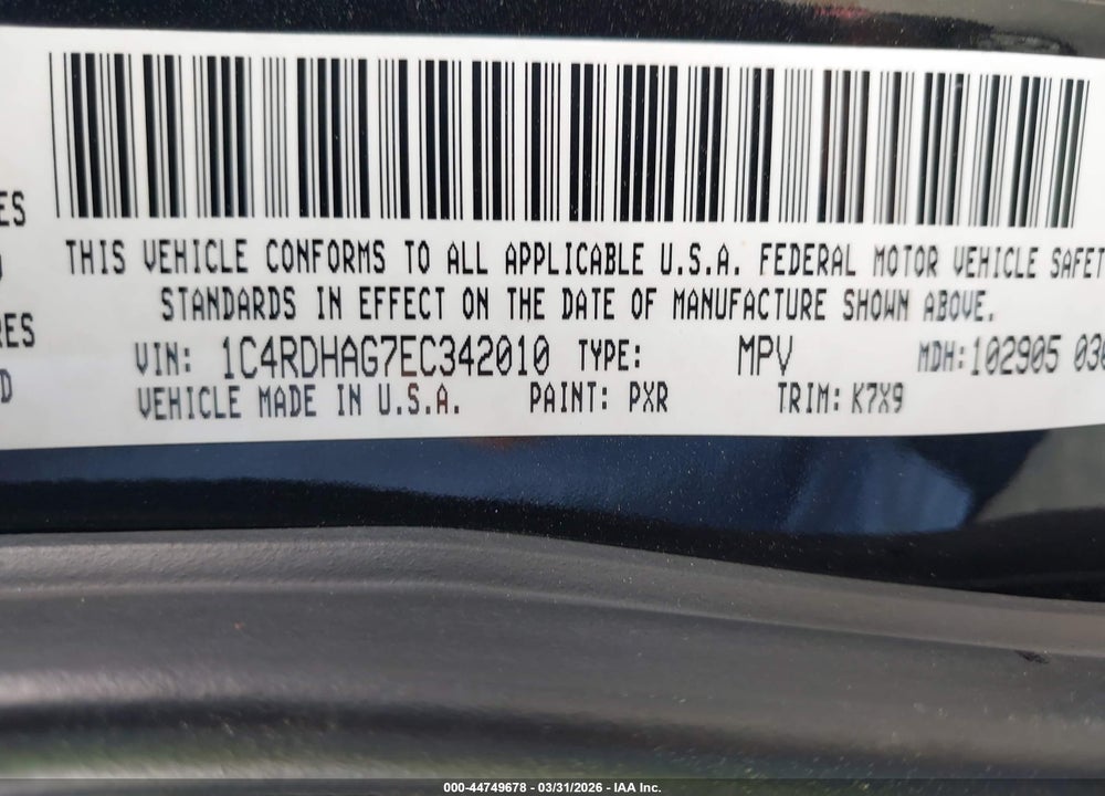 2014 DODGE DURANGO SXT VIN: 1C4RDHAG7EC342010