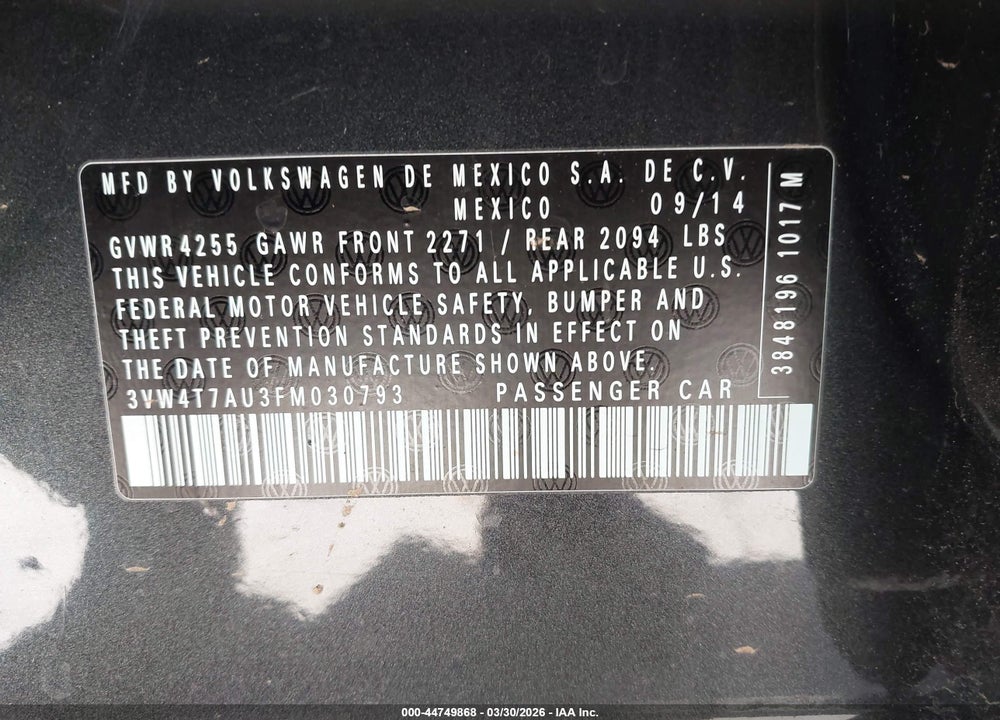 2015 VOLKSWAGEN GOLF GTI 2.0T AUTOBAHN 4-DOOR VIN: 3VW4T7AU3FM030793