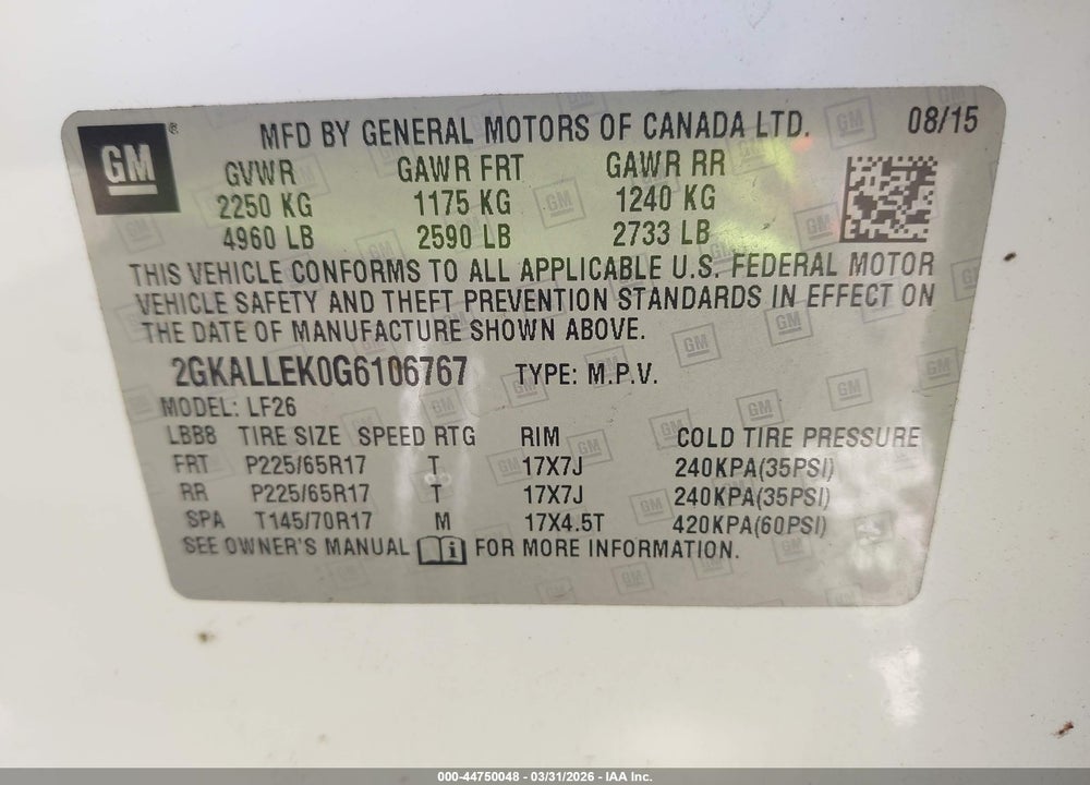 2016 GMC TERRAIN SL VIN: 2GKALLEK0G6106767