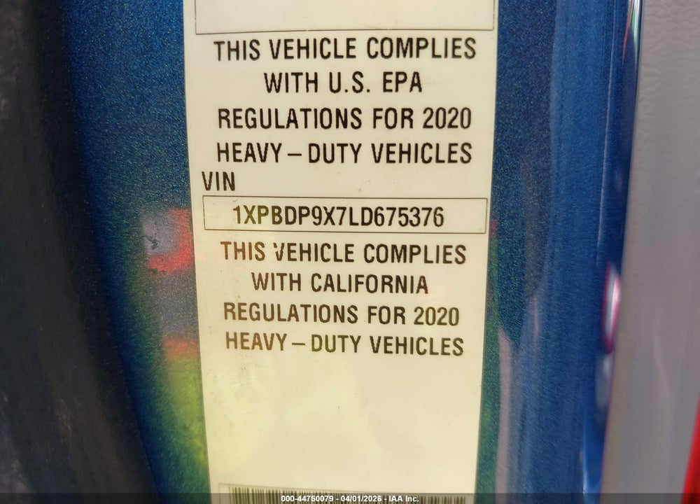 2020 PETERBILT 579 VIN: 1XPBDP9X7LD675376