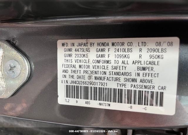 2009 ACURA TSX VIN: JH4CU26629C017921