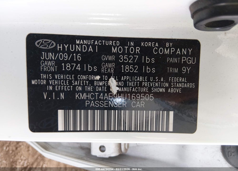2017 HYUNDAI ACCENT SE VIN: KMHCT4AE9HU169505