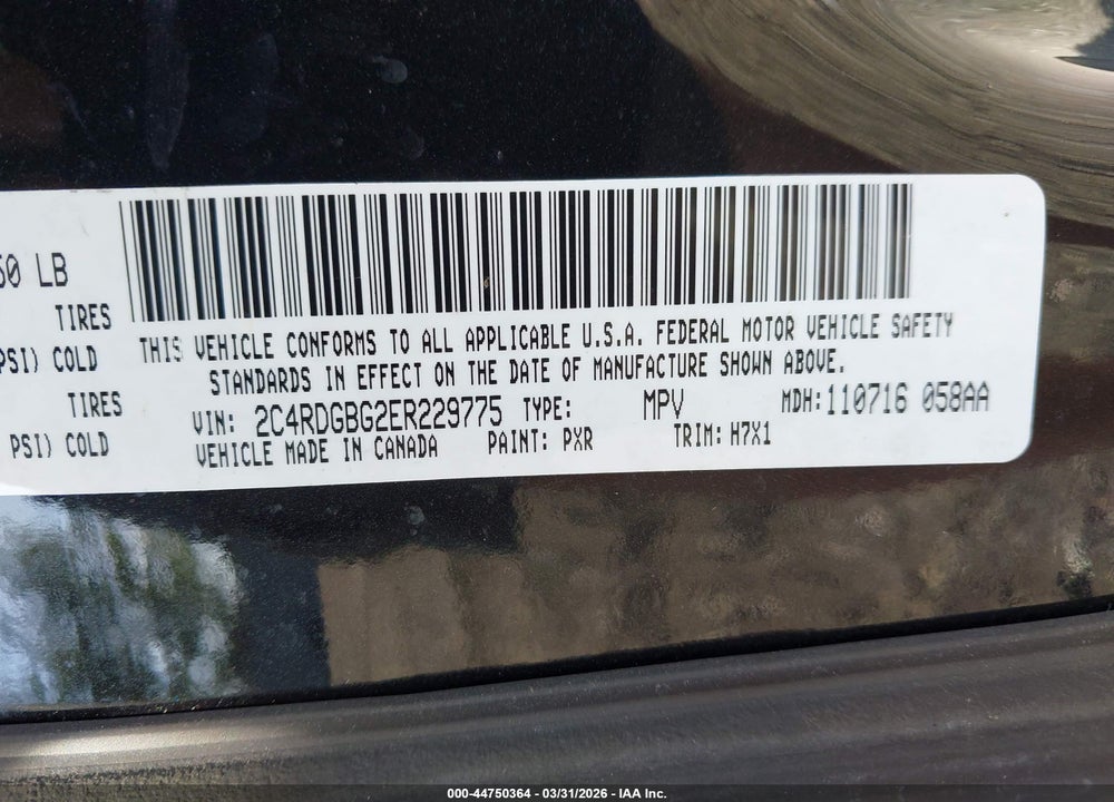 2014 DODGE GRAND CARAVAN AMERICAN VALUE PKG VIN: 2C4RDGBG2ER229775