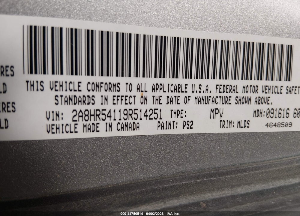 2009 CHRYSLER TOWN & COUNTRY TOURING VIN: 2A8HR54119R514251