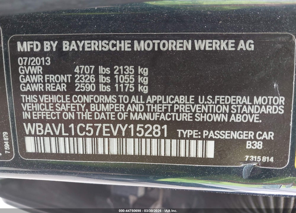 2014 BMW X1 VIN: WBAVL1C57EVY15281