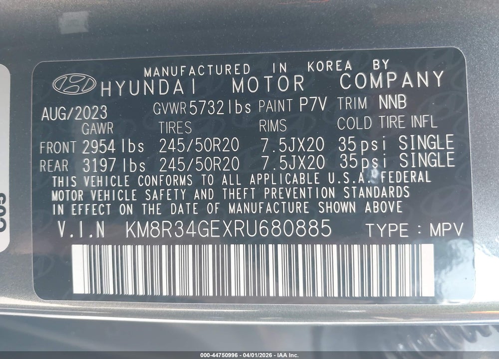 2024 HYUNDAI PALISADE XRT VIN: KM8R34GEXRU680885