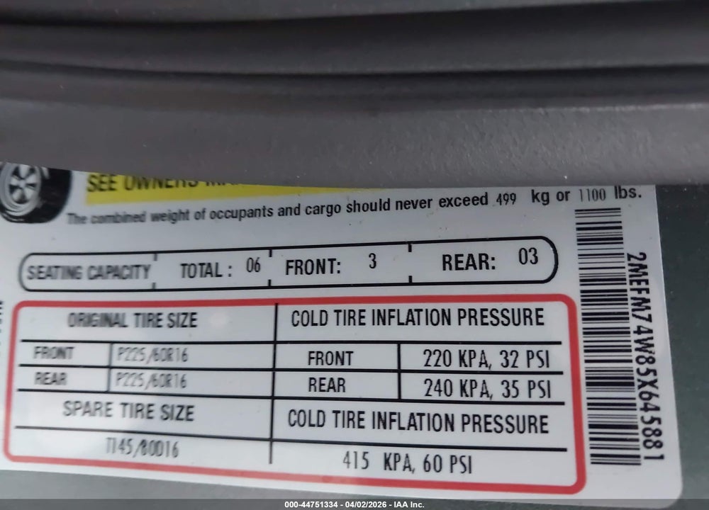 2005 MERCURY GRAND MARQUIS GS VIN: 2MEFM74W85X645881