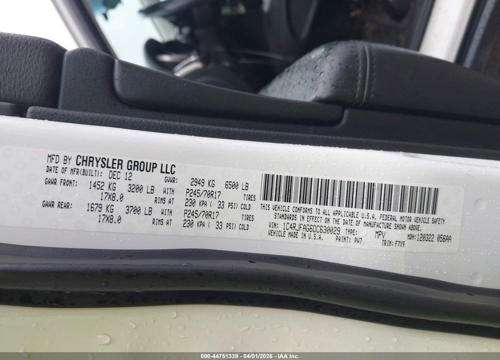 2013 JEEP GRAND CHEROKEE LAREDO VIN: 1C4RJFAG6DC630029