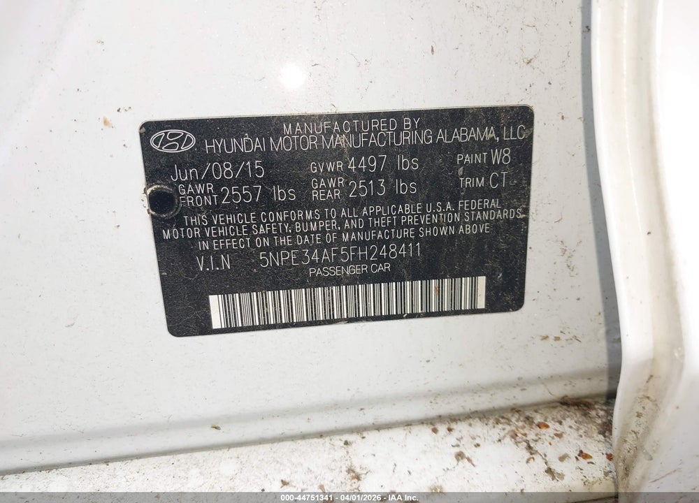 2015 HYUNDAI SONATA SPORT VIN: 5NPE34AF5FH248411
