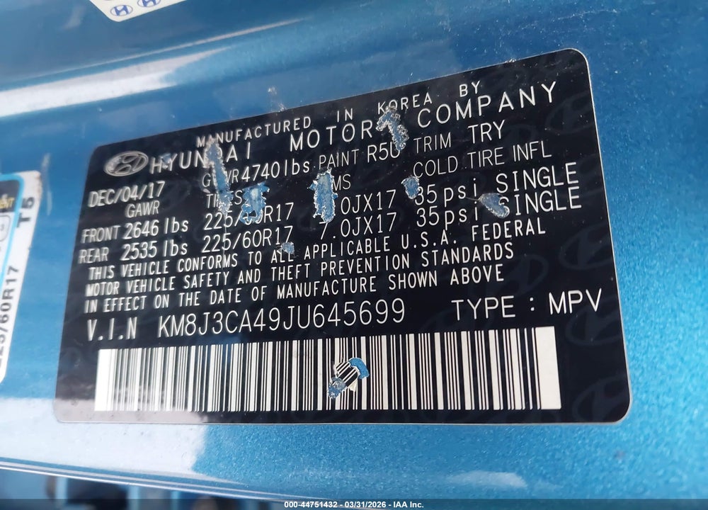 2018 HYUNDAI TUCSON SEL VIN: KM8J3CA49JU645699