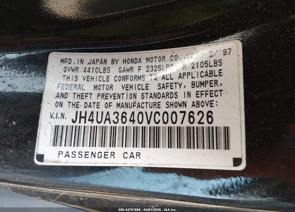 1997 ACURA TL 3.2 VIN: JH4UA3640VC007626
