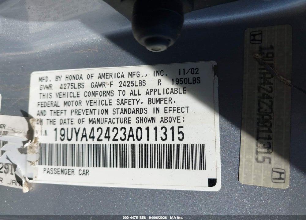 2003 ACURA CL 3.2 VIN: 19UYA42423A011315
