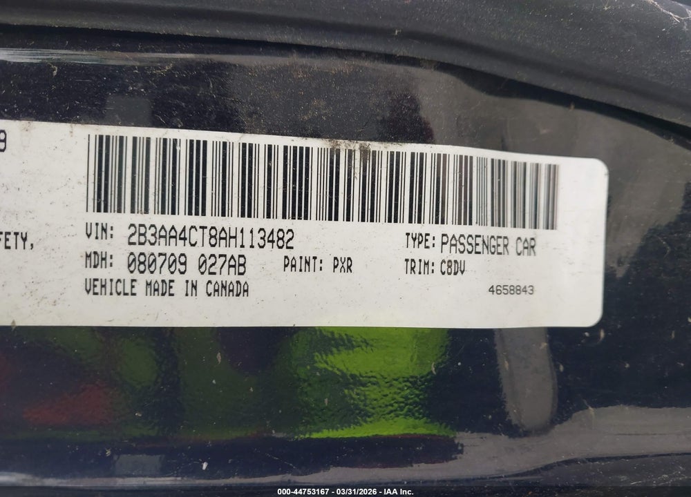 2010 DODGE CHARGER VIN: 2B3AA4CT8AH113482