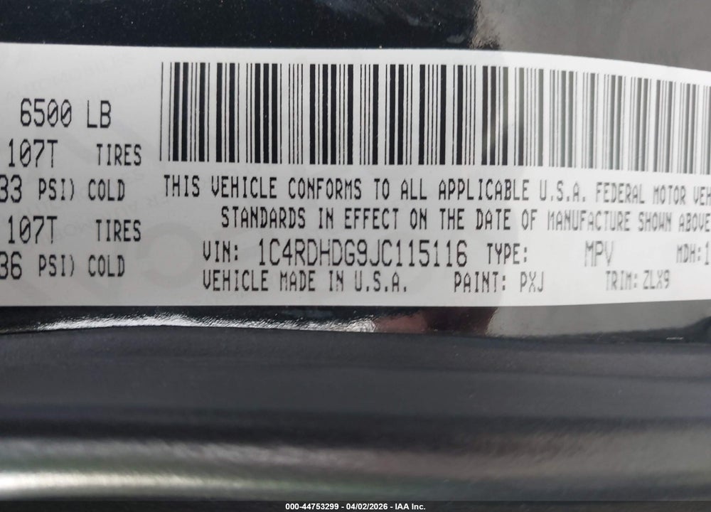 2018 DODGE DURANGO GT RWD VIN: 1C4RDHDG9JC115116