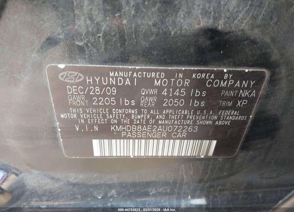 2010 HYUNDAI ELANTRA TOURING GLS VIN: KMHDB8AE2AU072263