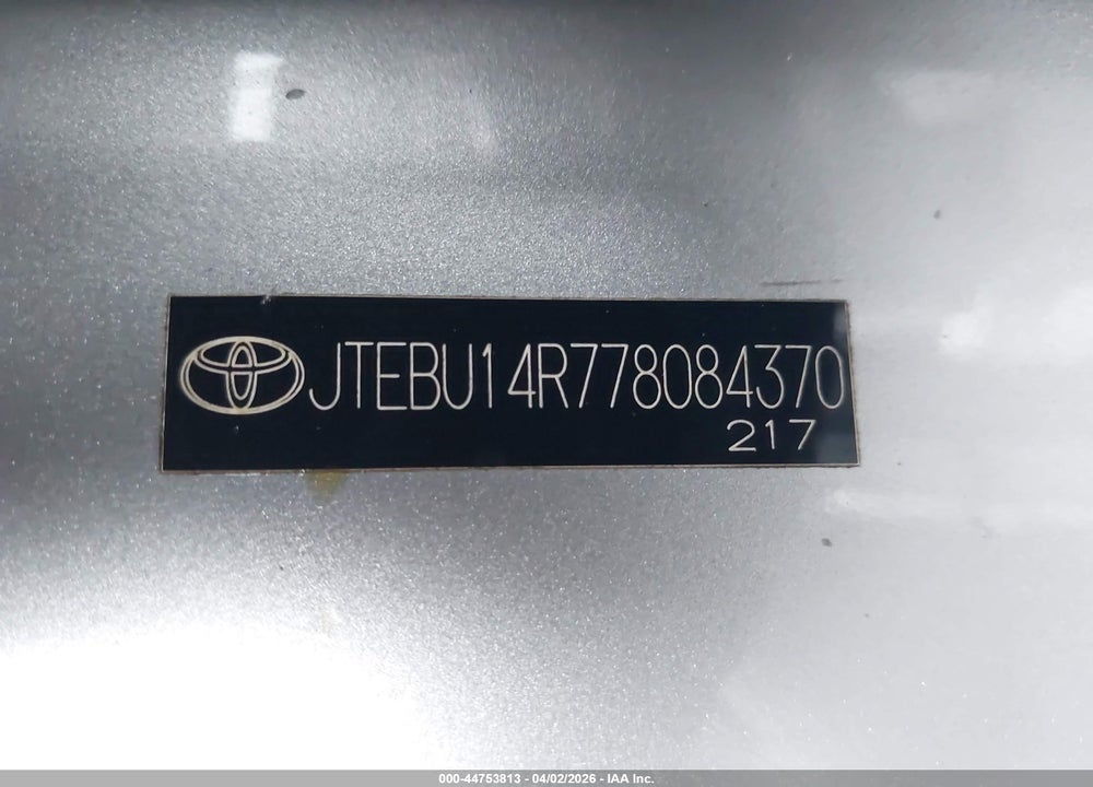 2007 TOYOTA 4RUNNER SR5 V6 VIN: JTEBU14R778084370